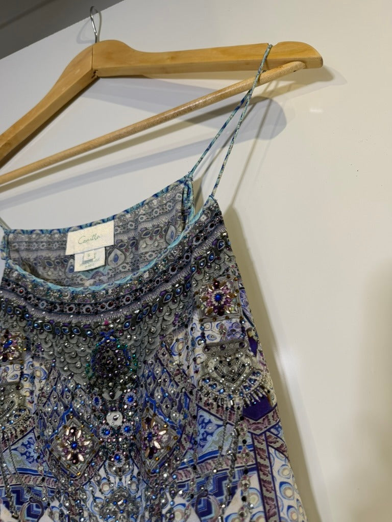 Camilla Silk Embellished Cami Top Blue Floral Playsuit Print Size S - Image 10