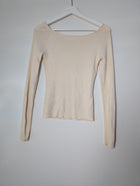 Assembly Label Ribbed Long Sleeve Off-Shoulder Top Cream Size 14 - Image 3