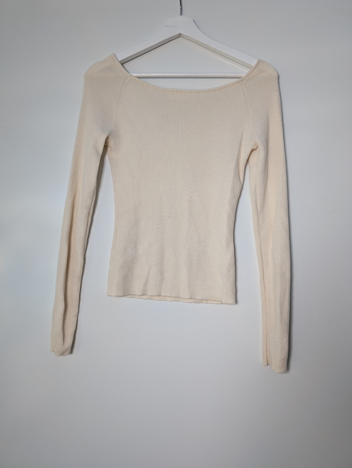 Assembly Label Ribbed Long Sleeve Off-Shoulder Top Cream Size 14 - Image 3