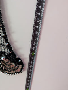 Vintage Black Beaded Crochet Triangle Shawl Wrap - Image 7
