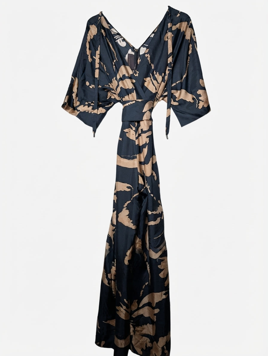 Ginger & Smart Abstract Print Jumpsuit Dark Blue and Tan Size 8