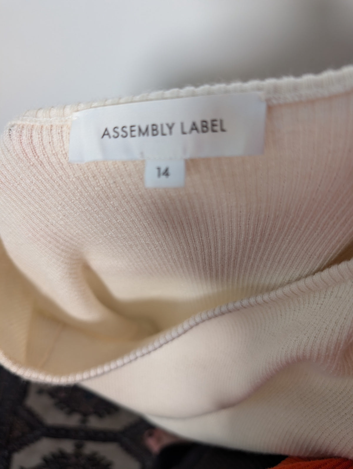 Assembly Label Ribbed Long Sleeve Off-Shoulder Top Cream Size 14 - Image 4