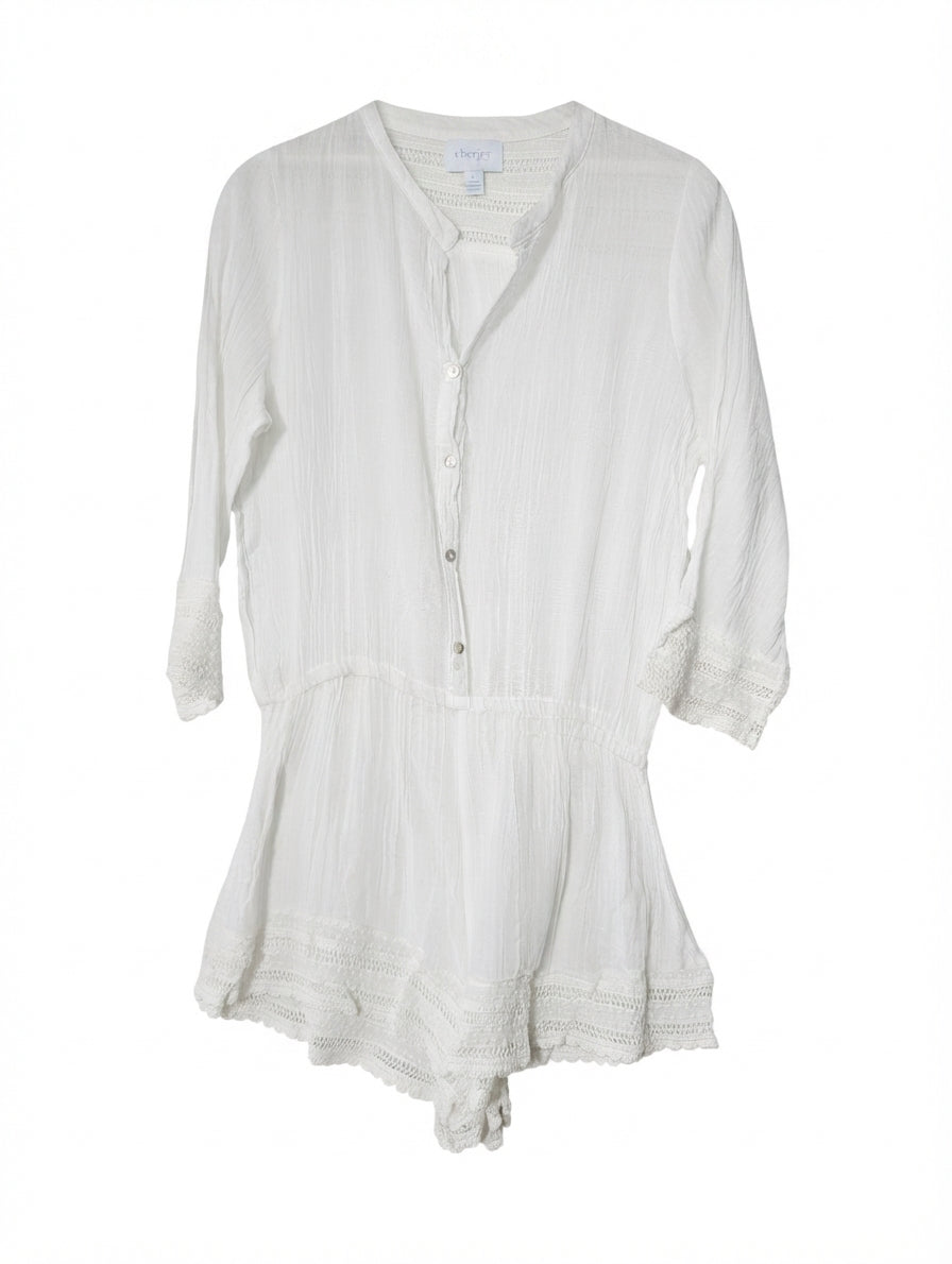 Eberjey Gauze Lace Trim Romper White Women's M/L - Image 1
