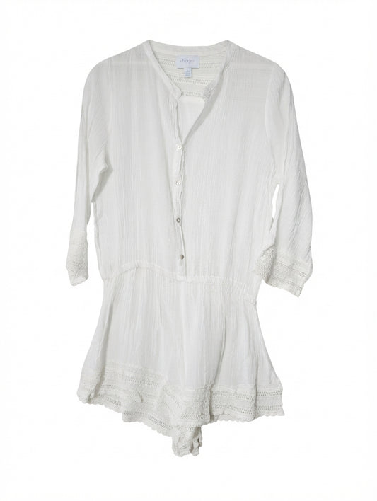 Eberjey Gauze Lace Trim Romper White Women's M/L - Image 1