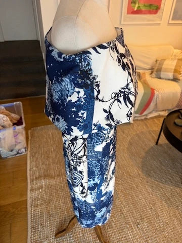 ASOS Off-the-Shoulder Midi Dress Blue White Patterned - Image 2