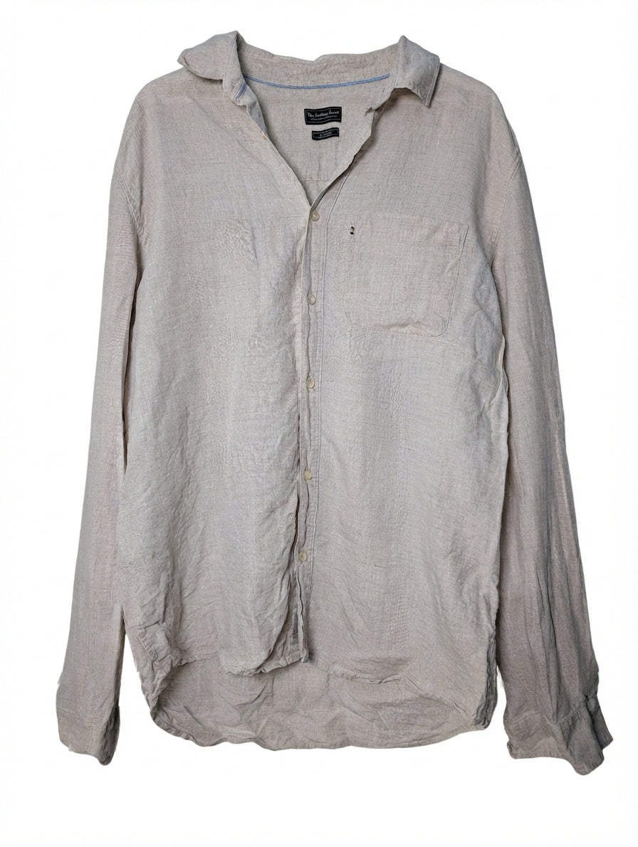 The Academy Brand Long Sleeve Linen Shirt Beige XL - Image 1