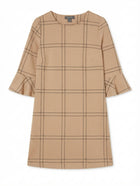 Primark Checkered Bell Sleeve Shift Dress Tan and Black UK 12 - Image 1