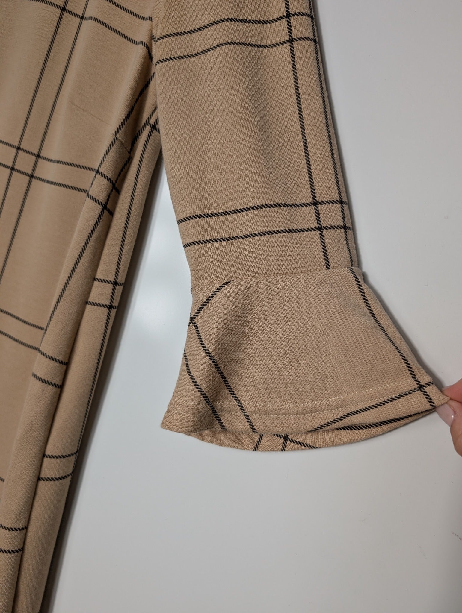 Primark Checkered Bell Sleeve Shift Dress Tan and Black UK 12 - Image 2