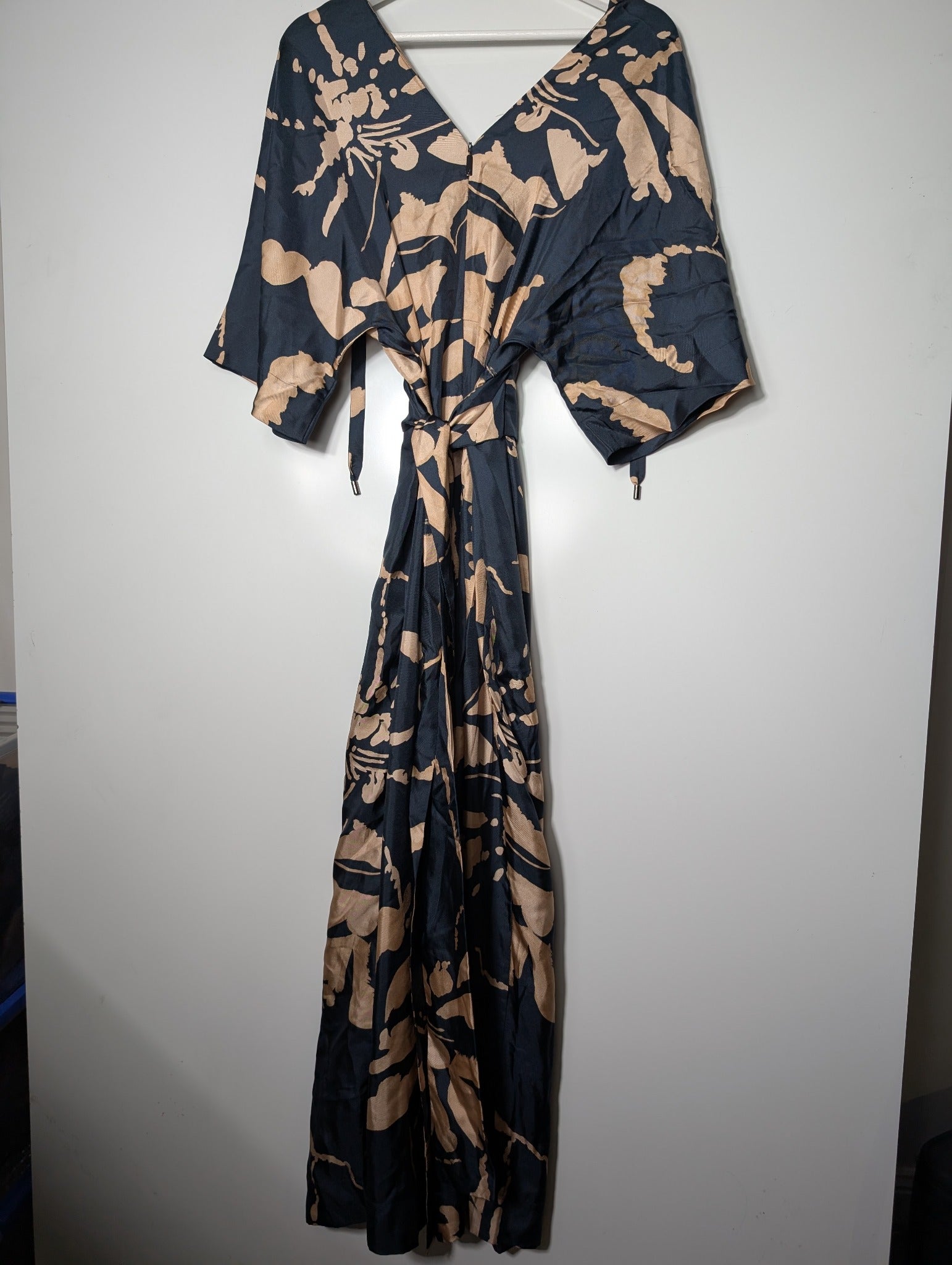 Ginger & Smart Abstract Print Jumpsuit Dark Blue and Tan Size 8 - Image 5