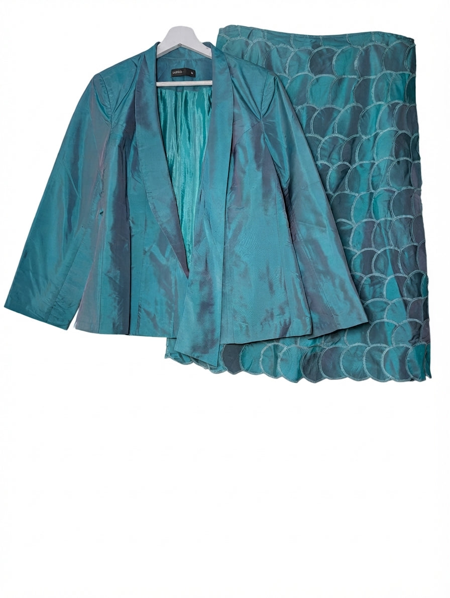 Sarissa Teal Iridescent Skirt Suit Set Size XL - Image 1