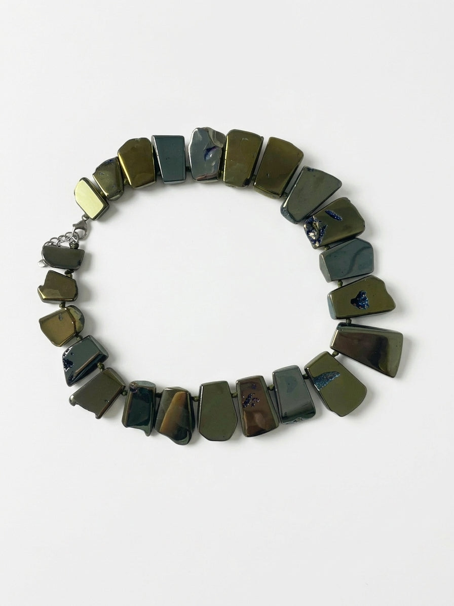 Statement Necklace Irregular Faceted Metallic Beads - Image 2