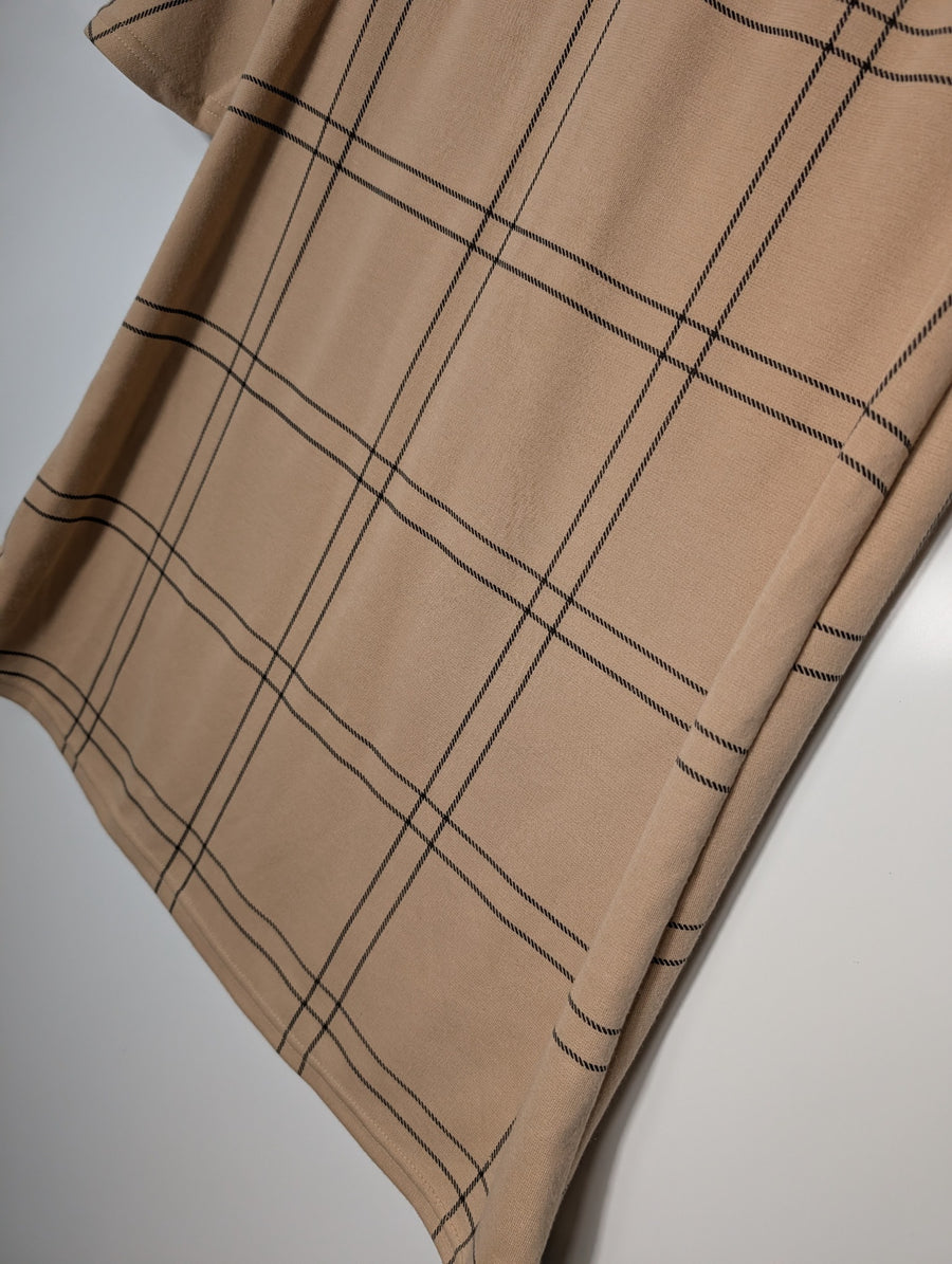 Primark Checkered Bell Sleeve Shift Dress Tan and Black UK 12 - Image 3