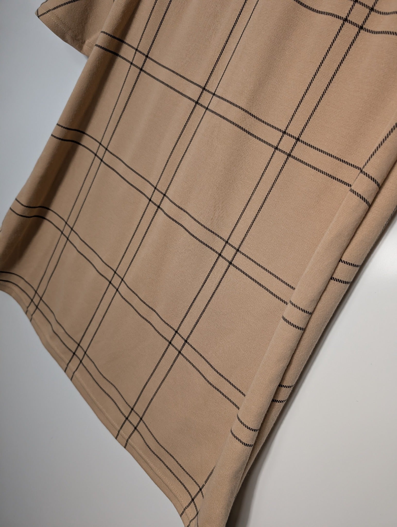 Primark Checkered Bell Sleeve Shift Dress Tan and Black UK 12 - Image 3