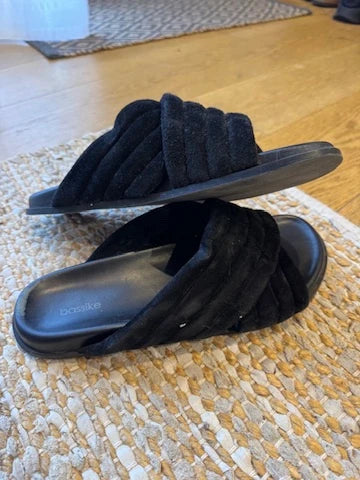 Bassike Black Quilted Suede Slides - Image 4