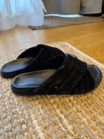 Bassike Black Quilted Suede Slides - Image 5