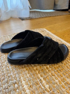 Bassike Black Quilted Suede Slides - Image 5