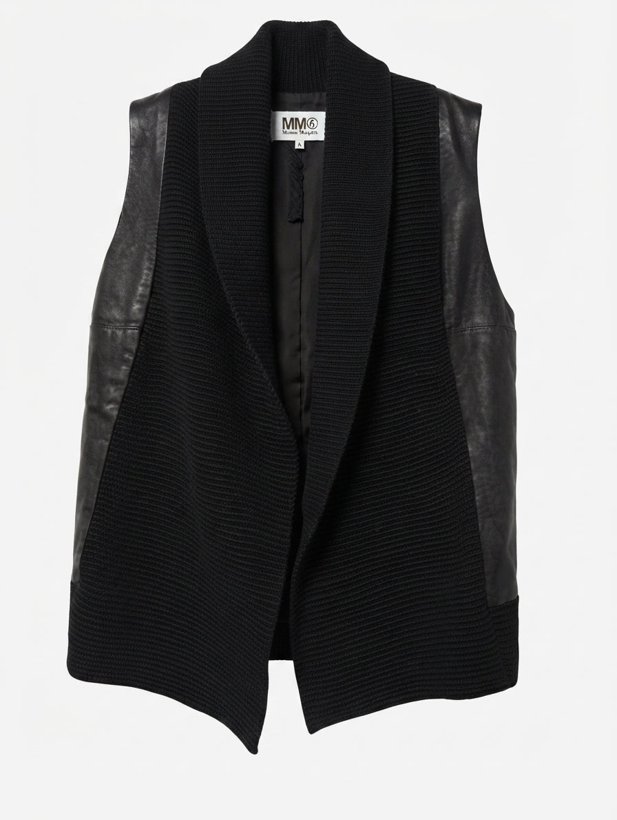 MM6 Maison Margiela Leather and Knit Open Front Vest Black Size 6