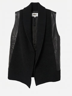MM6 Maison Margiela Leather and Knit Open Front Vest Black Size 6 - Image 1
