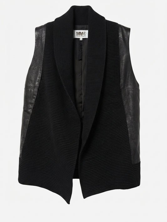MM6 Maison Margiela Leather and Knit Open Front Vest Black Size 6 - Image 1