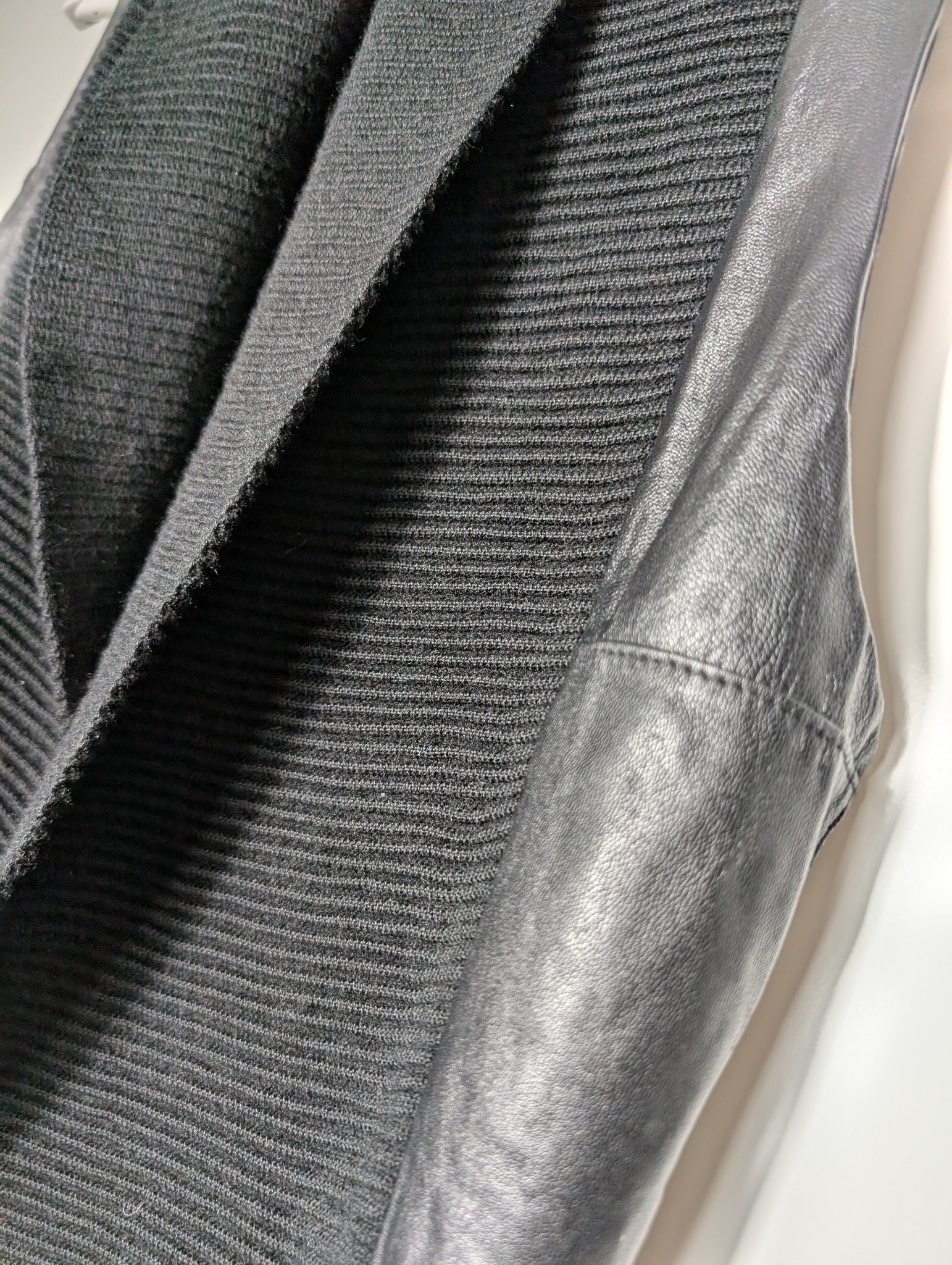 MM6 Maison Margiela Leather and Knit Open Front Vest Black Size 6 - Image 2