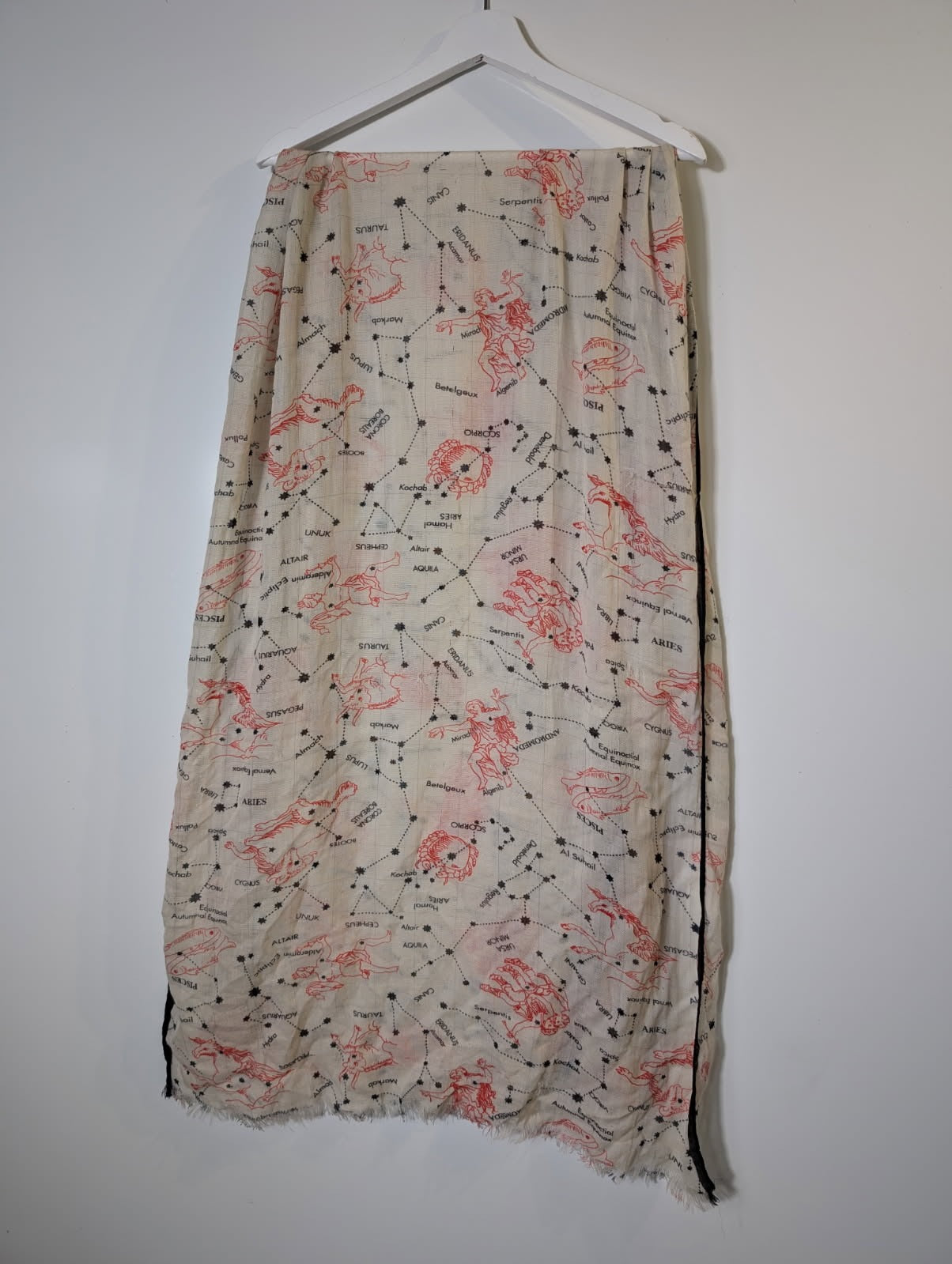 Vintage Celestial Constellation Map Print Scarf Cream & Red - Image 5