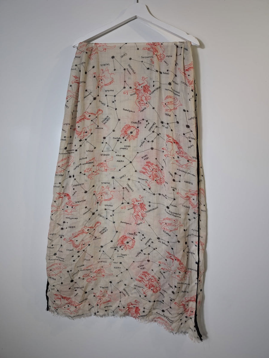 Vintage Celestial Constellation Map Print Scarf Cream & Red - Image 5