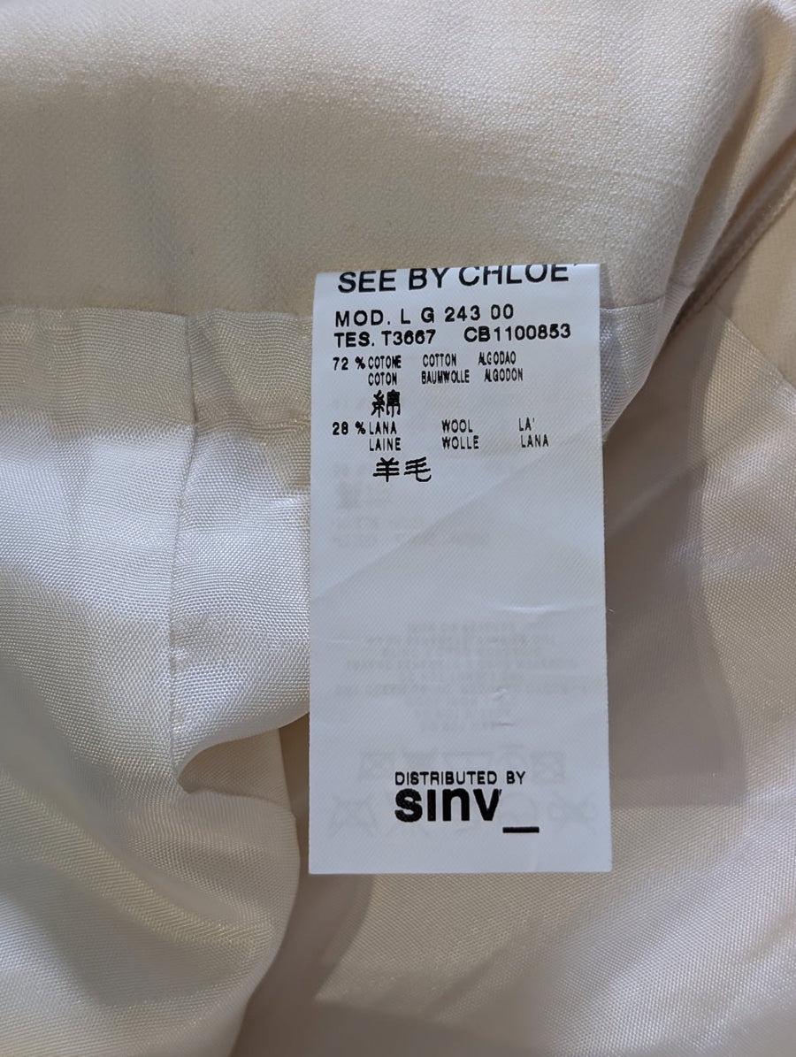 See By Chloé A-Line Skirt Off-White Cotton-Wool Blend EU 38 - Image 6