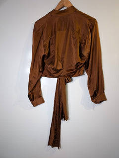 Pinky & Dianne Silk Tie-Front Blouse Brown - Image 10