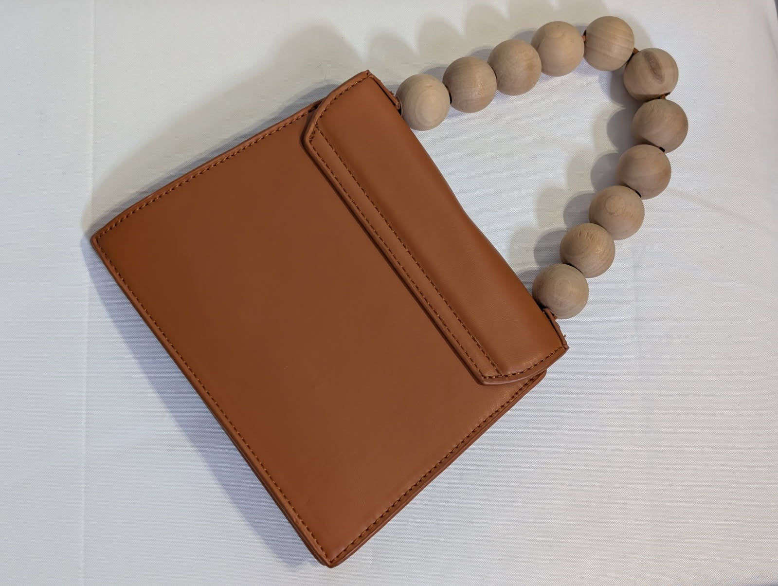 Topshop Wooden Bead Handle Clutch Bag Tan - Image 2