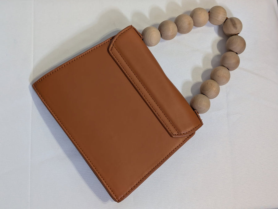 Topshop Wooden Bead Handle Clutch Bag Tan - Image 2