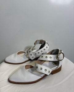 Bared Footwear White Leather Grommet Ankle Strap Flats EU 35 - Image 3