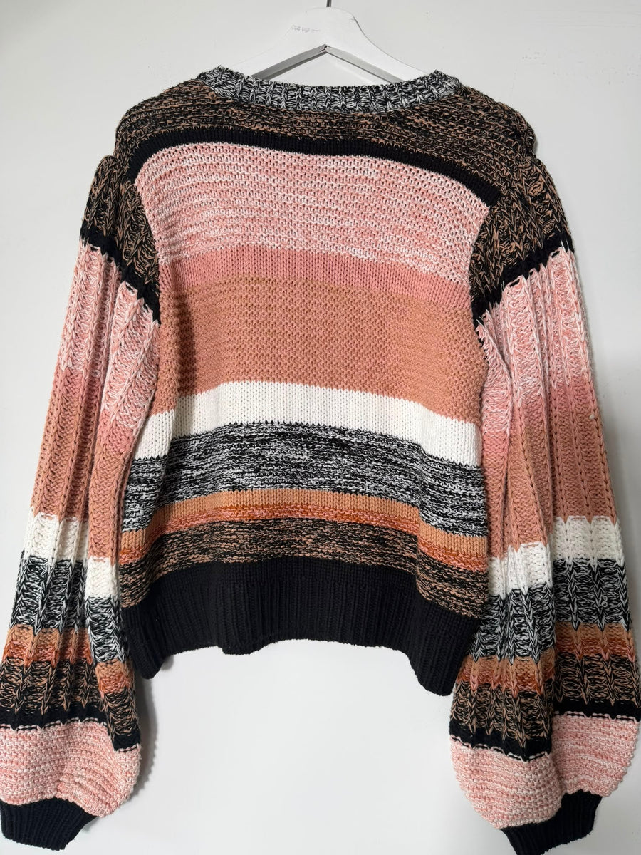 Piper Striped Balloon Sleeve Sweater Pink Multi Size M - Image 4