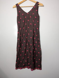 Collette Dinnigan Floral Embroidered Sleeveless Dress Brown Size S - Image 4