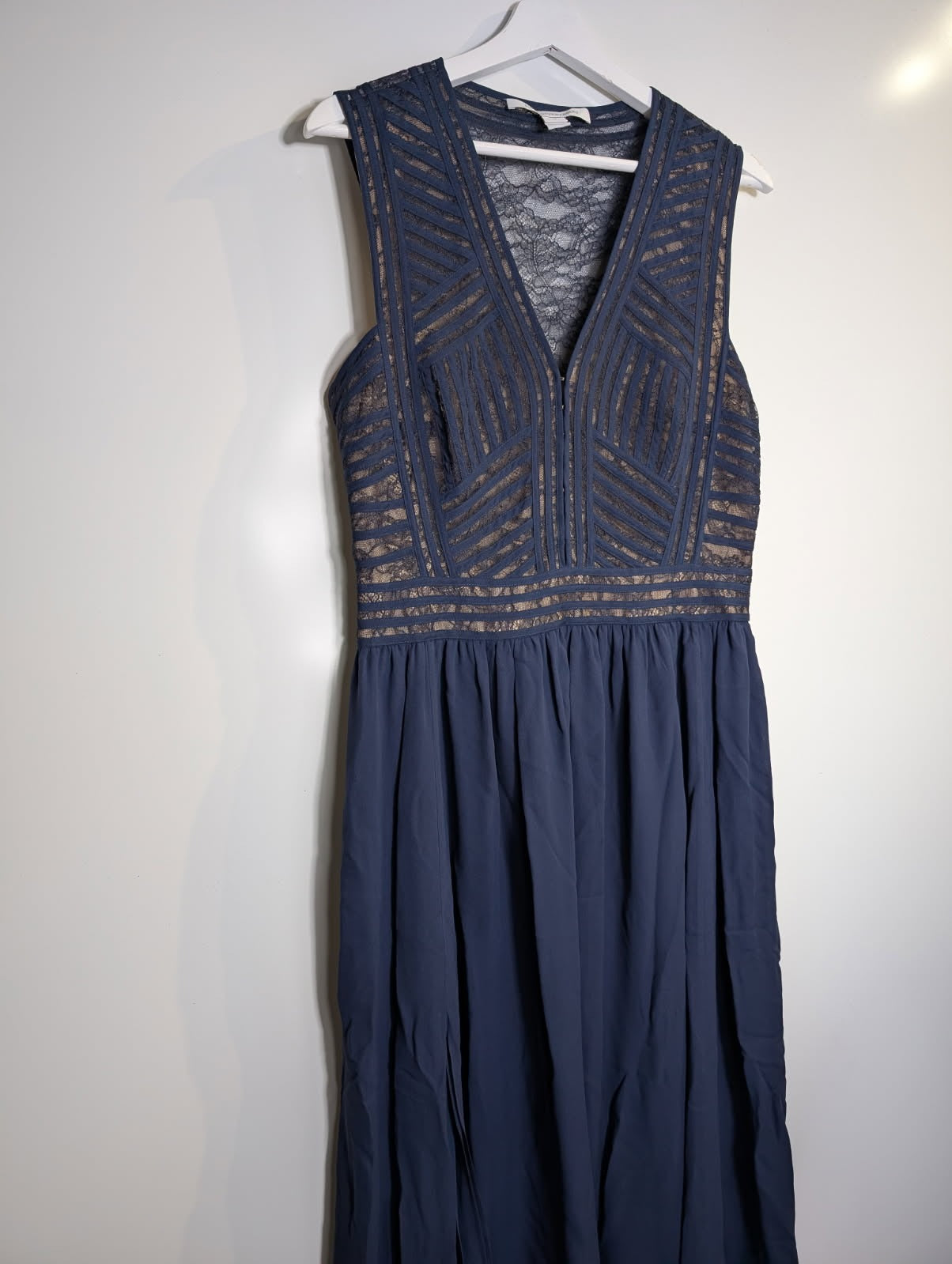 Diane von Furstenberg Sleeveless Lace and Chiffon Dress Navy Blue Size 12 - Image 3