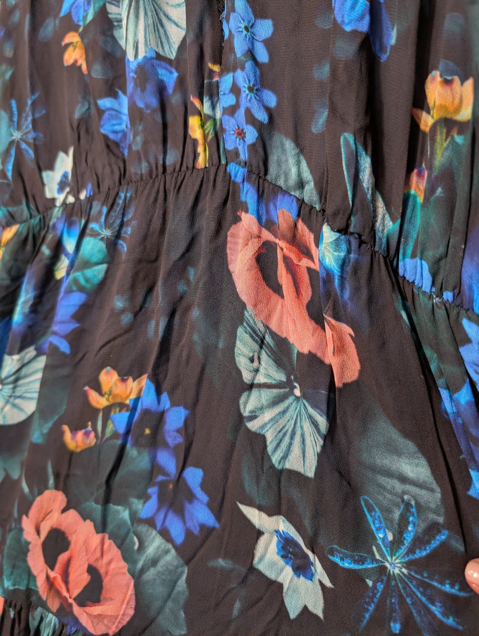GINGER&SMART Floral Midi Dress Black Blue Pink Size 8 - Image 2