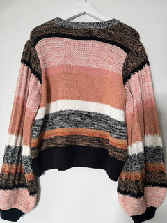 Piper Striped Balloon Sleeve Sweater Pink Multi Size M - Image 4