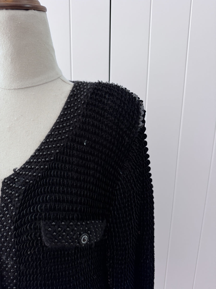 Champaign Vintage Black Sequin Cardigan Jacket - Embellished Knit - Image 10