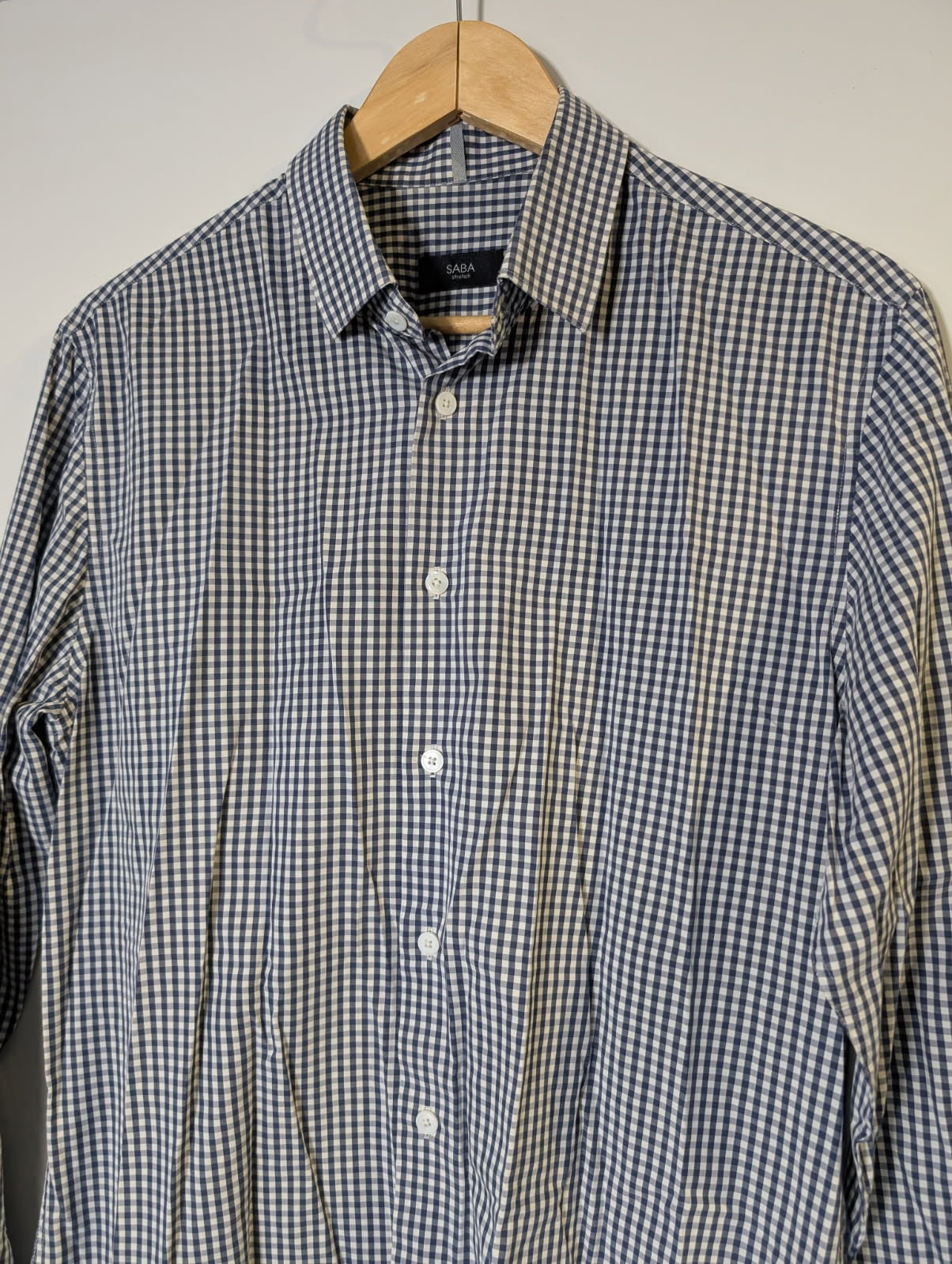 Saba Men's Long Sleeve Button-Down Shirt Navy White Gingham - Image 4