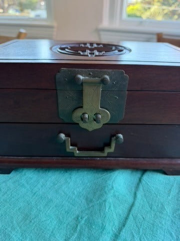 Vintage Chinese Rosewood Jewelry Box Shou Symbol Brass Hardware - Image 10