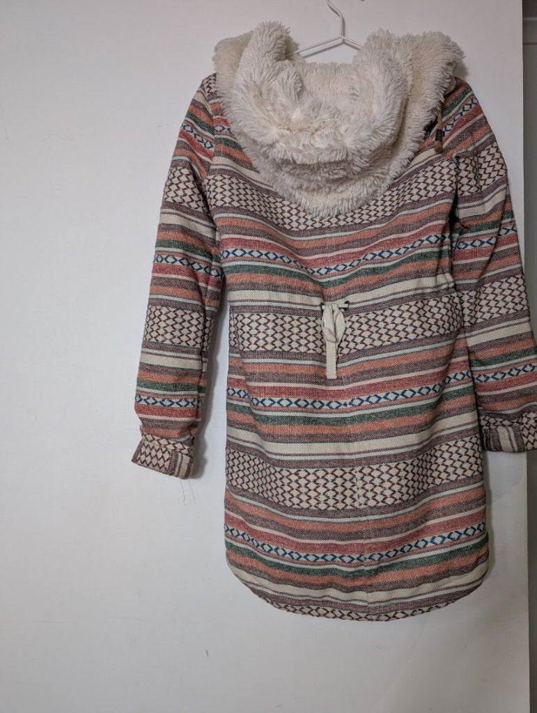 Roxy Women's Aztec Pattern Toggle Coat with Faux Fur Hood - Size XS - Image 10
