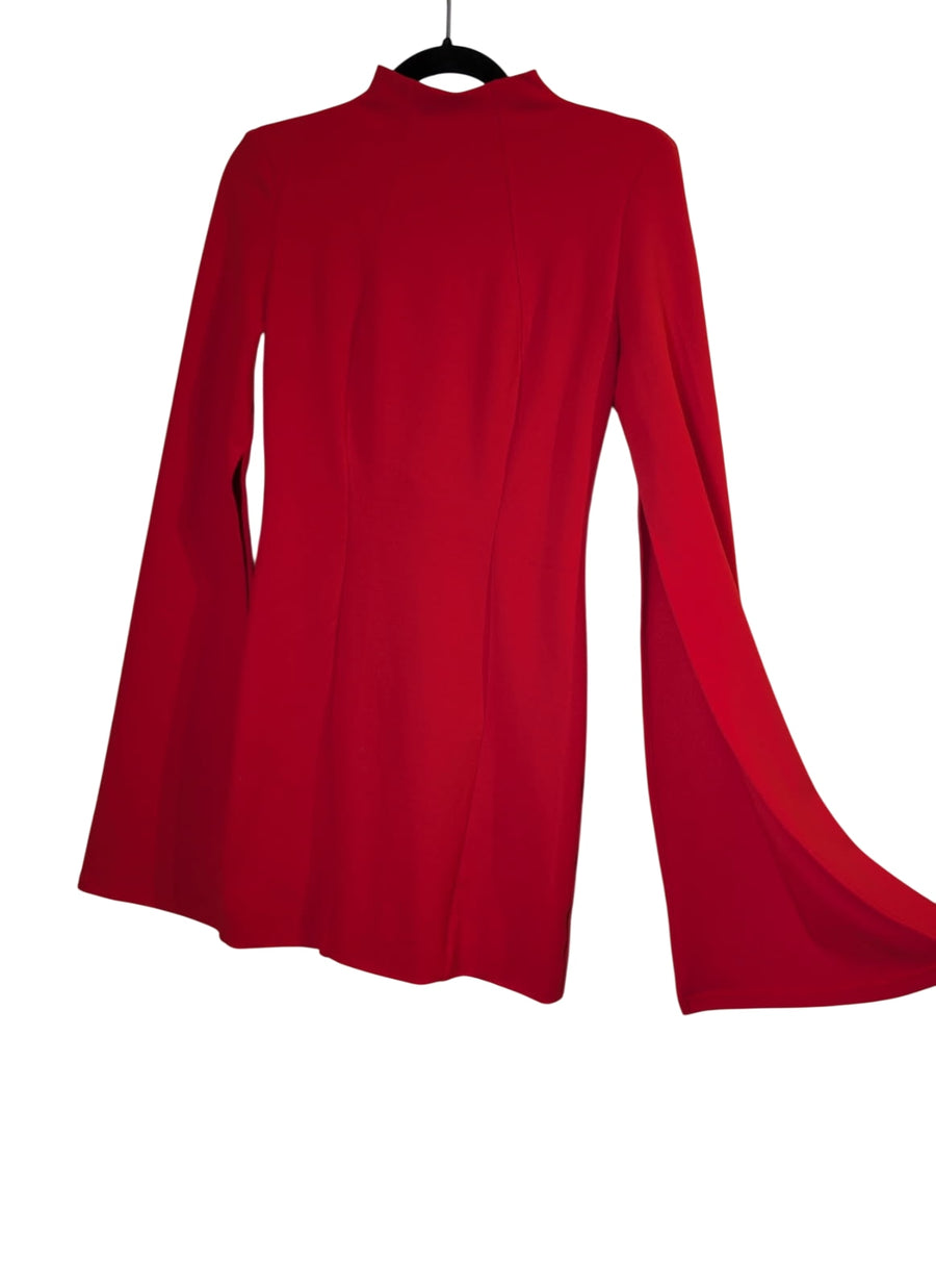 Mossman Red Mock Neck Mini Dress With Flared Sleeves AU 8 - Image 1