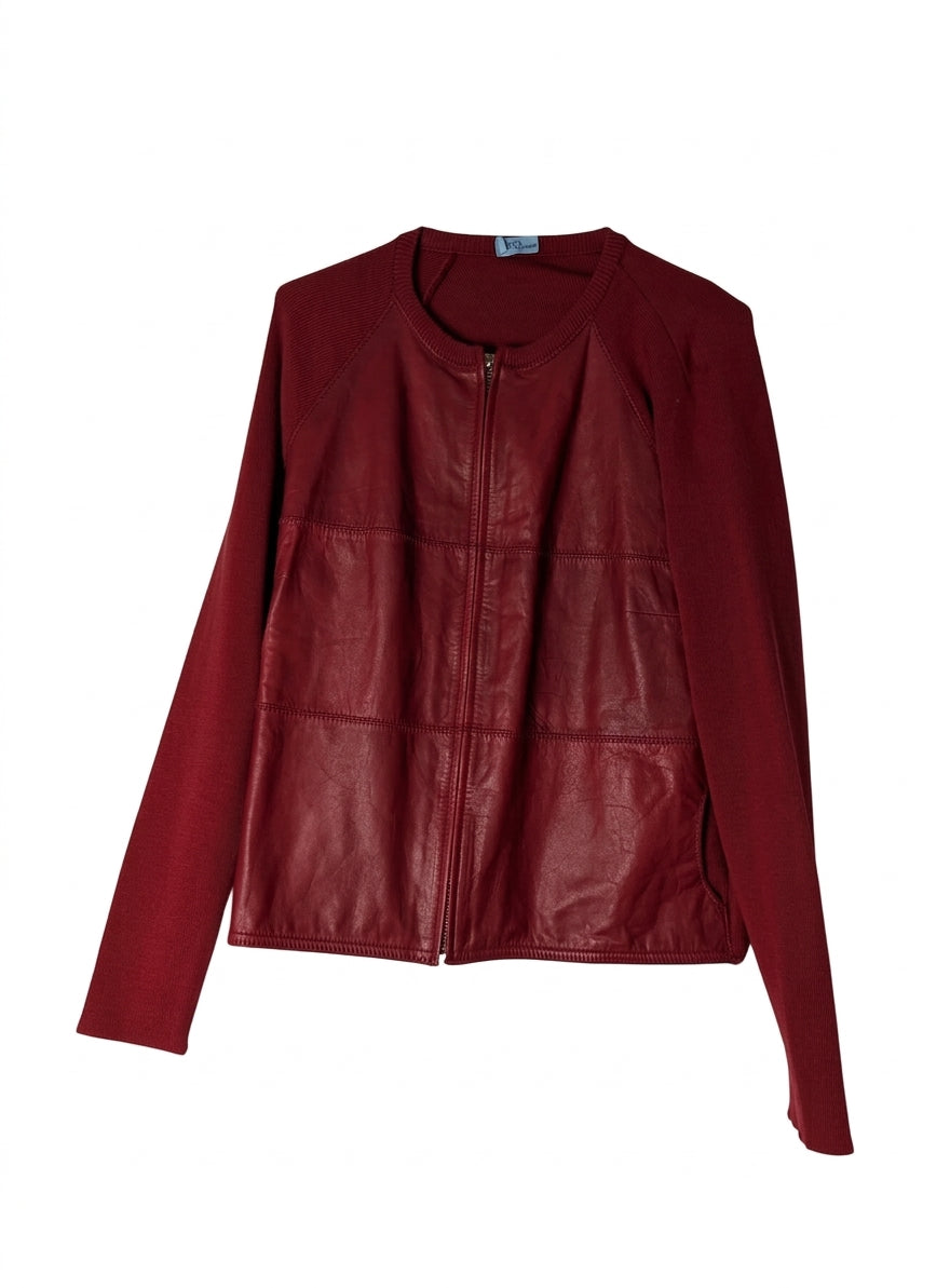 Oroton Red Leather and Knit Jacket - Image 1
