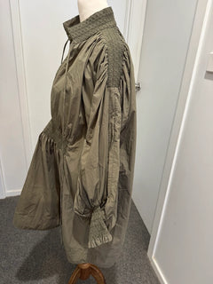 Lee Mathews Olive Green Smocked Waist Midi Dress - Image 7