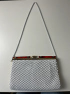 White Metal Mesh Evening Handbag with Gold-Tone Frame - Image 7