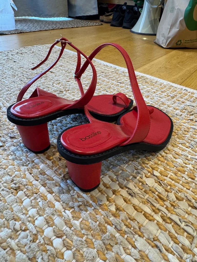 Bassike Red Leather Block Heel Sandals - Image 4