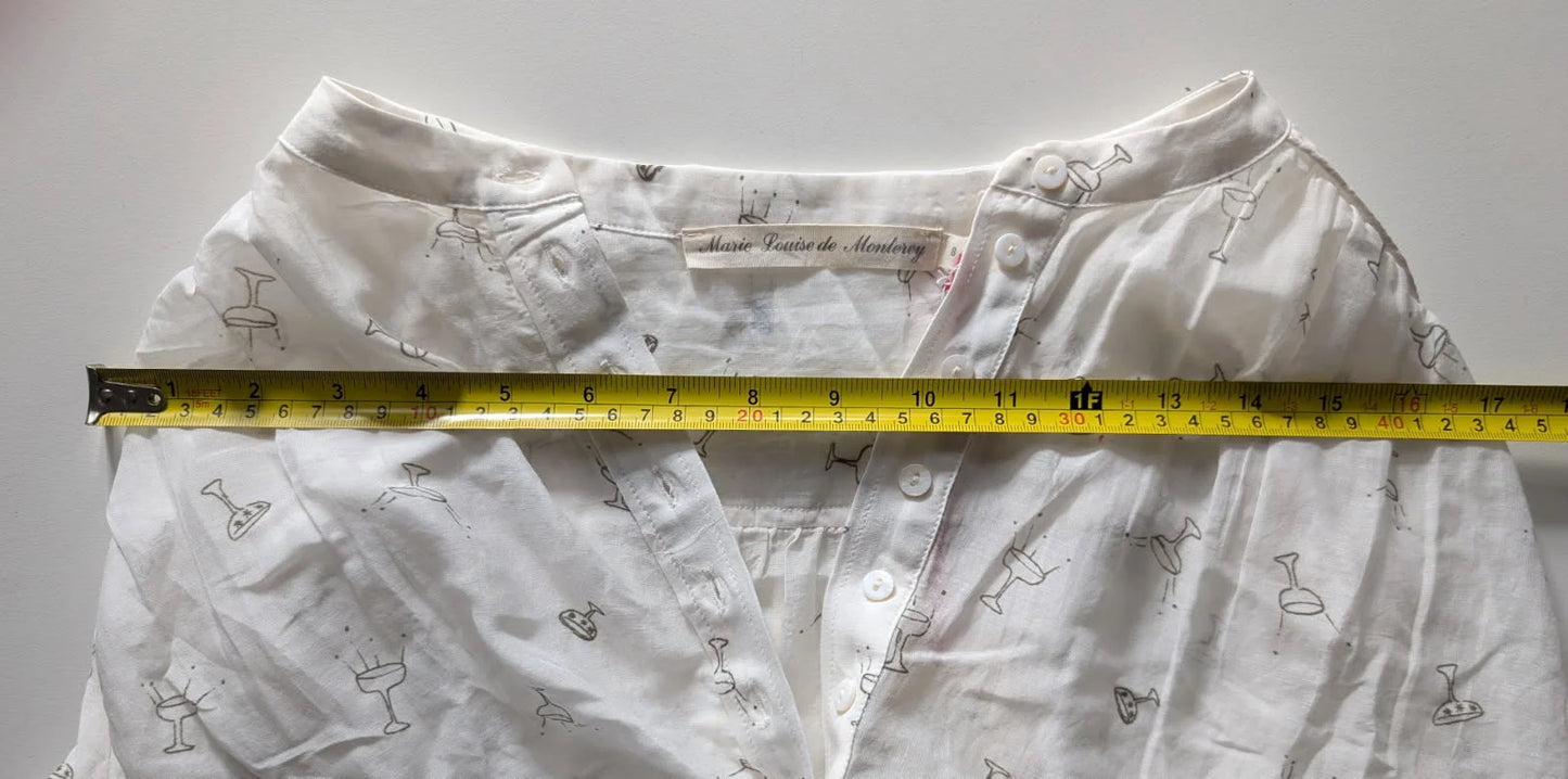 Marie Louise de Monterey White Martini Glass Print Long Sleeve Blouse - Image 7