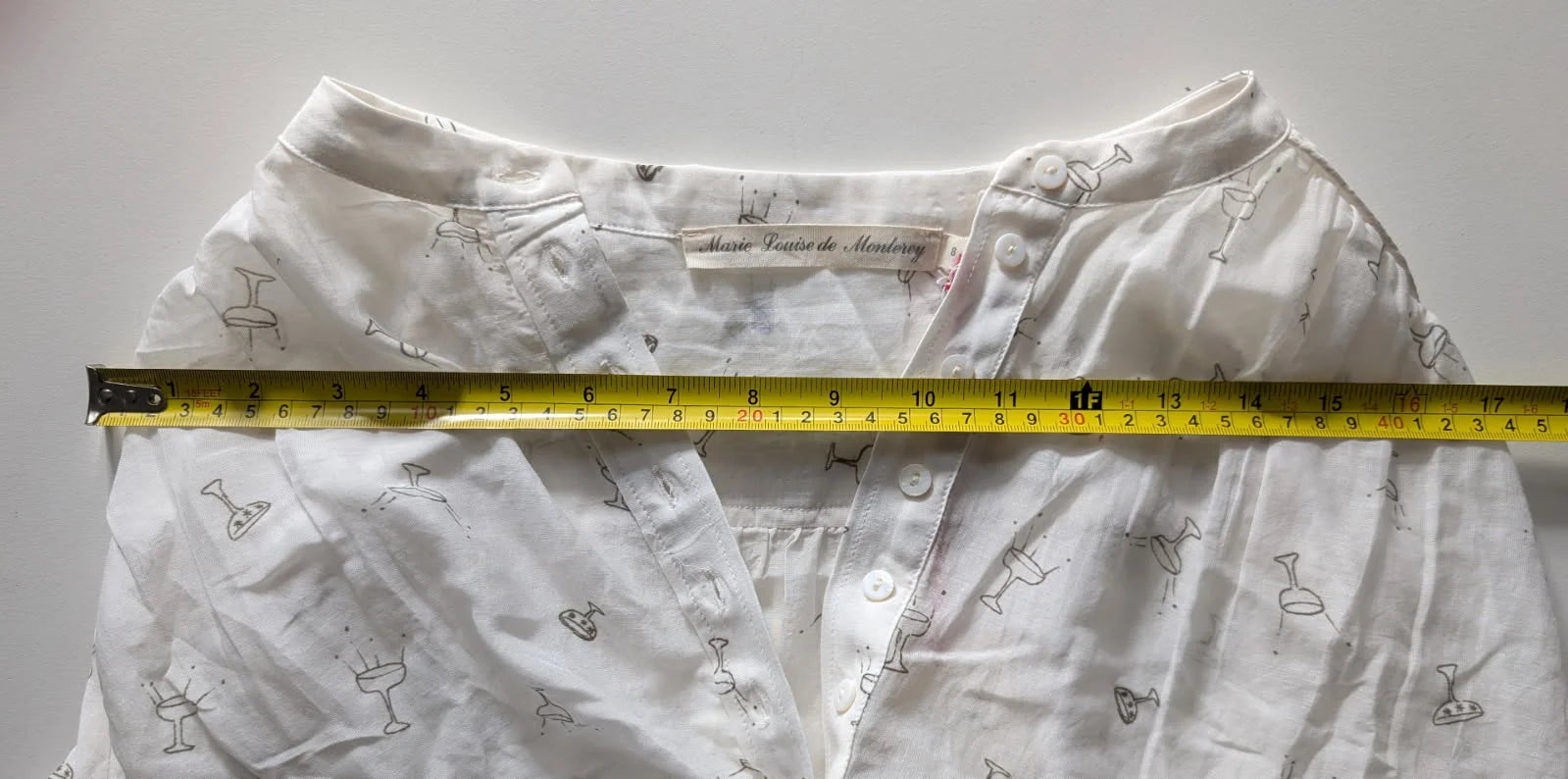Marie Louise de Monterey White Martini Glass Print Long Sleeve Blouse - Image 7