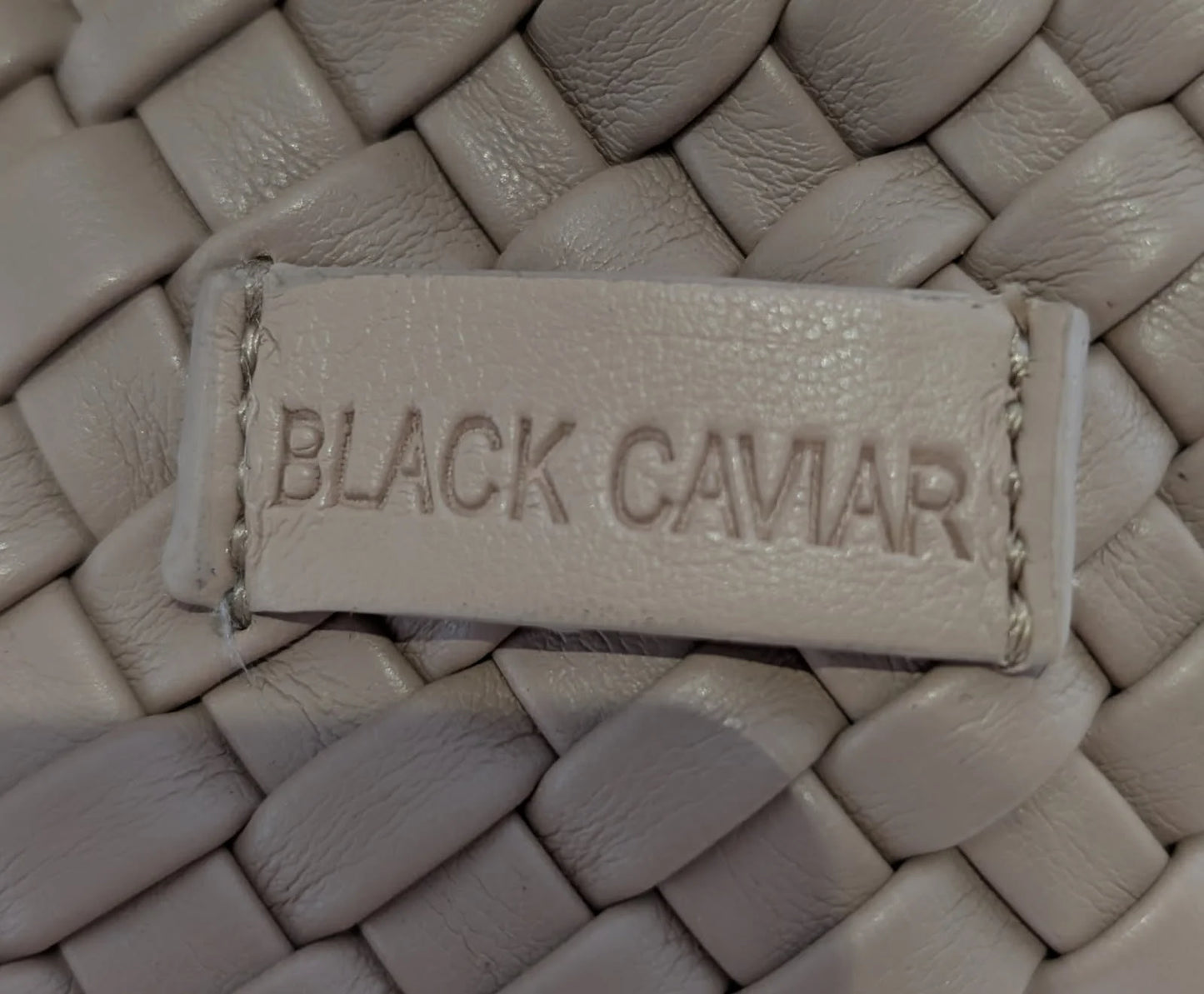 Black Caviar Beige Woven Leather Handbag with Detachable Strap - Image 6