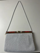 White Metal Mesh Evening Handbag with Gold-Tone Frame - Image 8