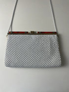 White Metal Mesh Evening Handbag with Gold-Tone Frame - Image 9
